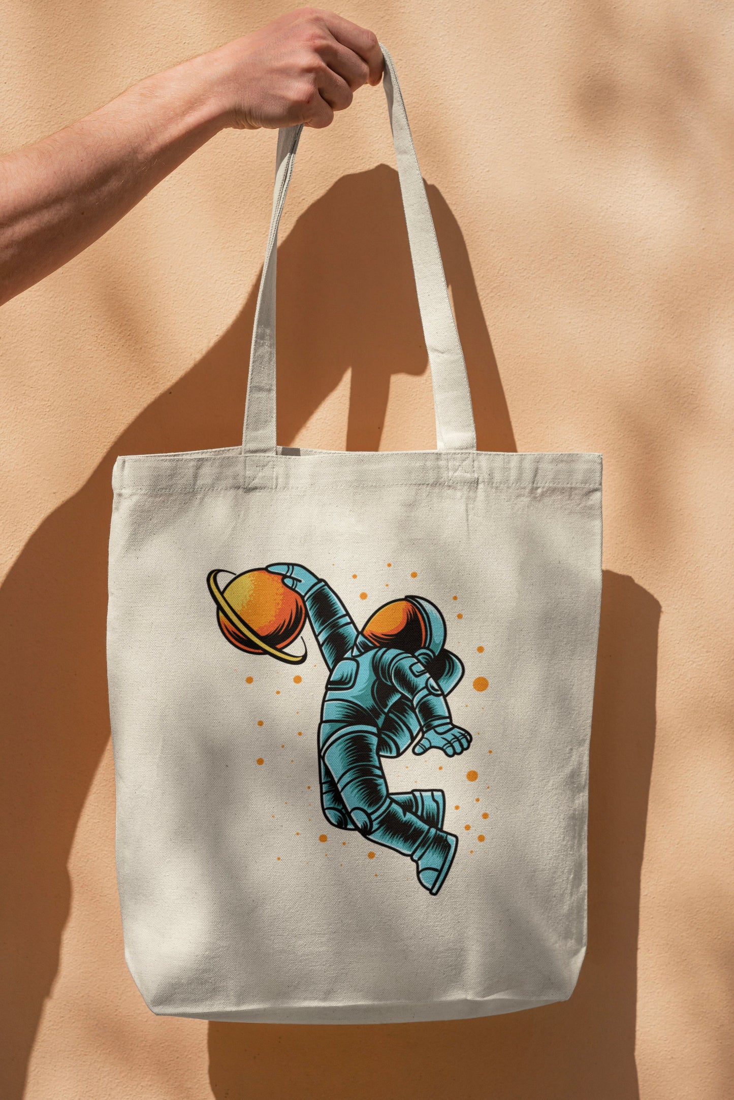 Black/White Flying Astronaut Tote Bag with Zipper