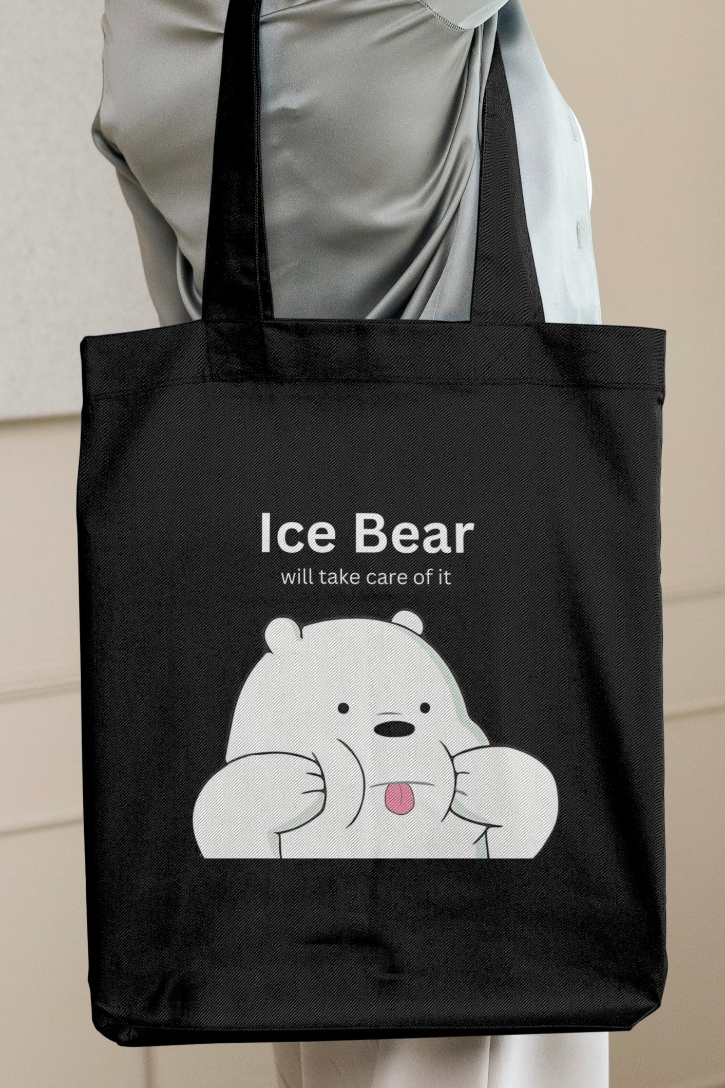 Ice Bear Will Take Care Of It Black Tote Bag With Zipper