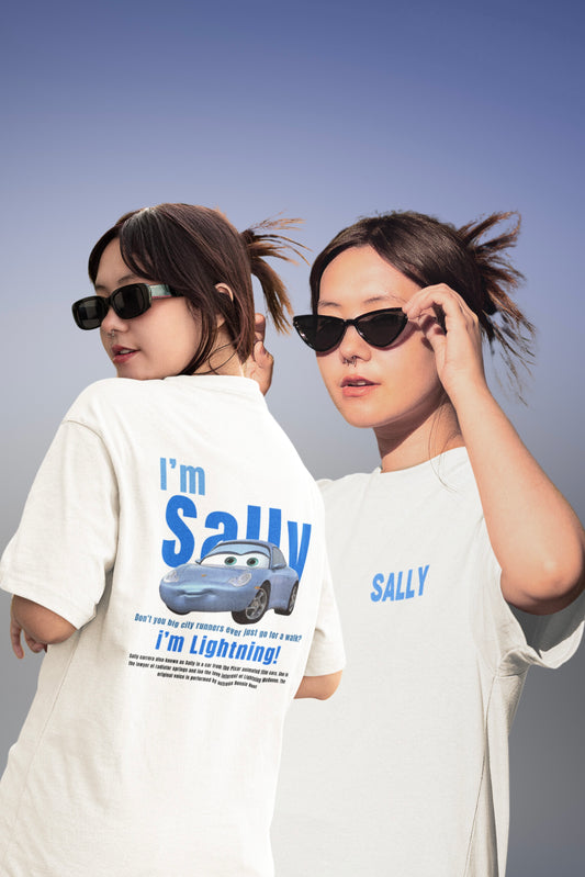 Sally Carrera Lightning CARS Unisex White Both Side Printed Oversized T-shirt