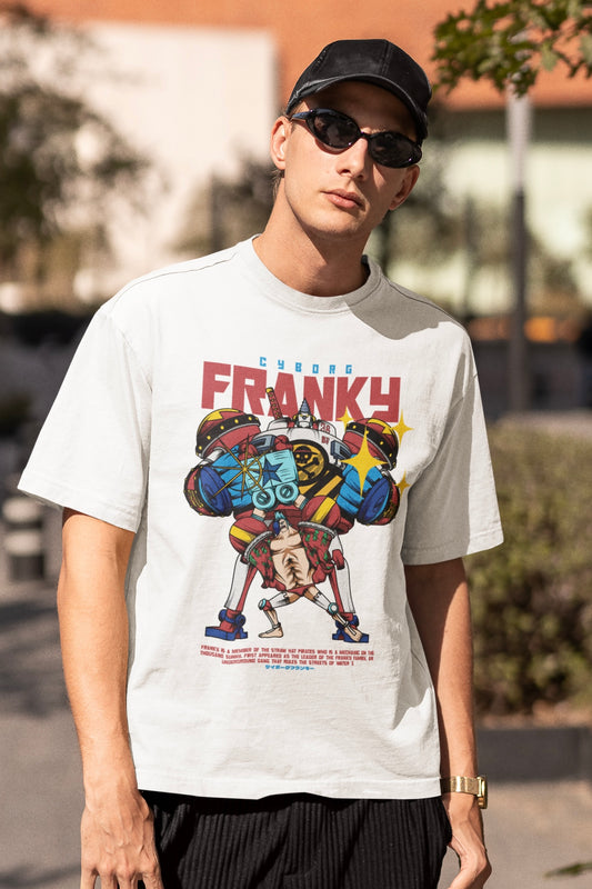 Cyborg Franky (One Piece) Unisex Black/White Oversized T-shirt