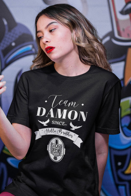 Team Damon (The Vampire Diaries) Graphic Printed Black Oversized T shirt