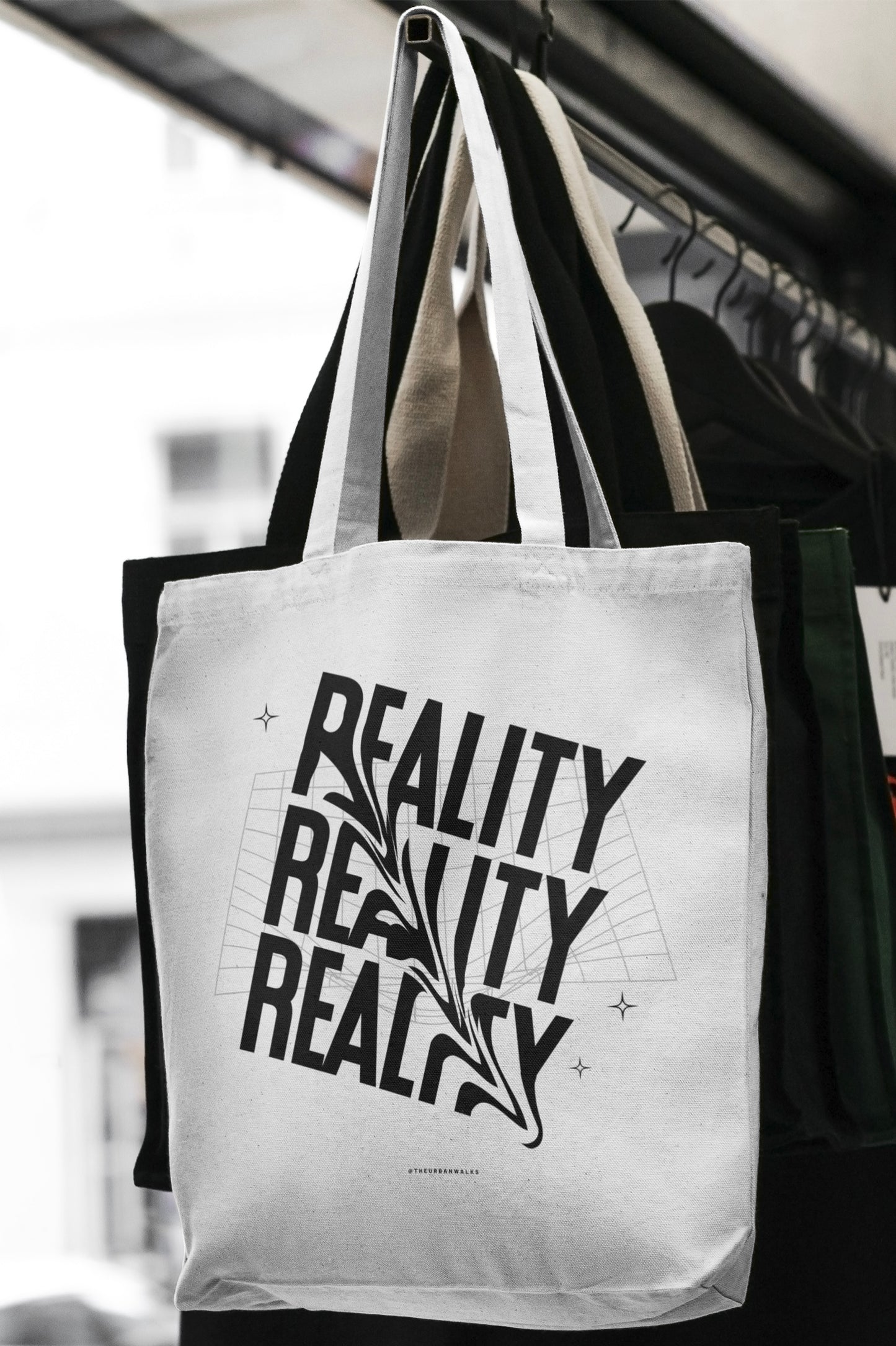 White Reality Typography Tote Bag with Zipper