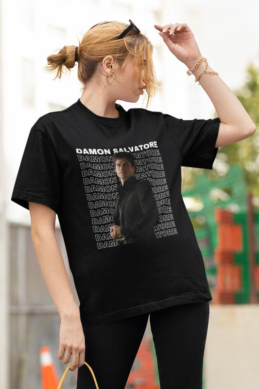 Damon Salvatore (The Vampire Diaries) Graphic Printed Unisex Black Oversized T Shirt