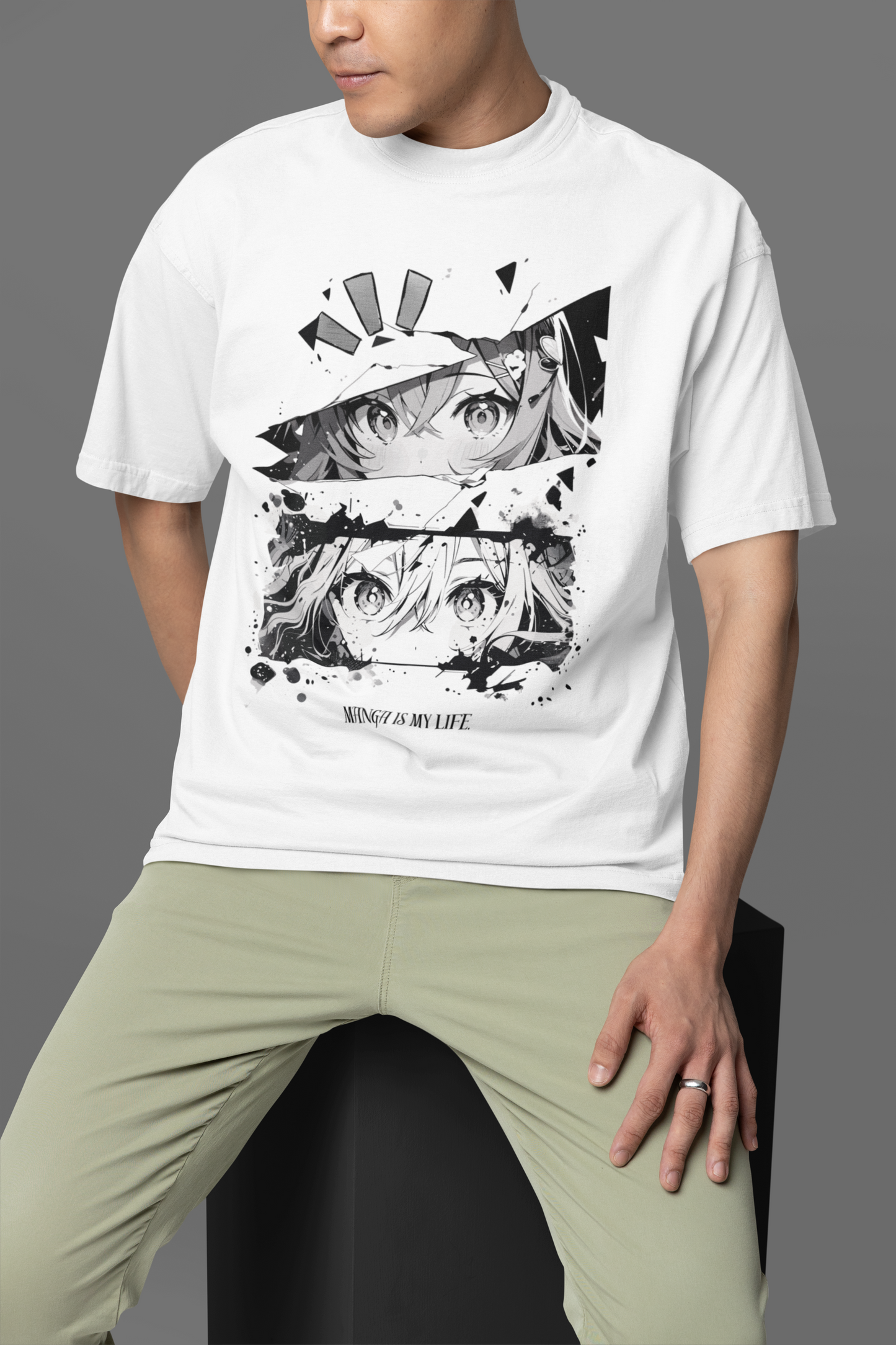 Manga Eyes Graphic Printed Unisex White Oversized T shirt