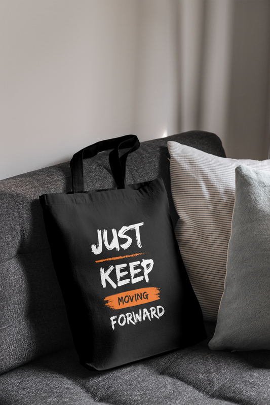 Just Keep Moving Forward Black Tote Bag with Zipper