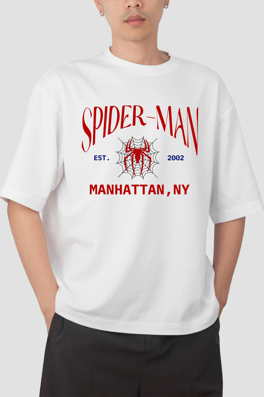 Spider Man Graphic Printed White Unisex Oversized T Shirt