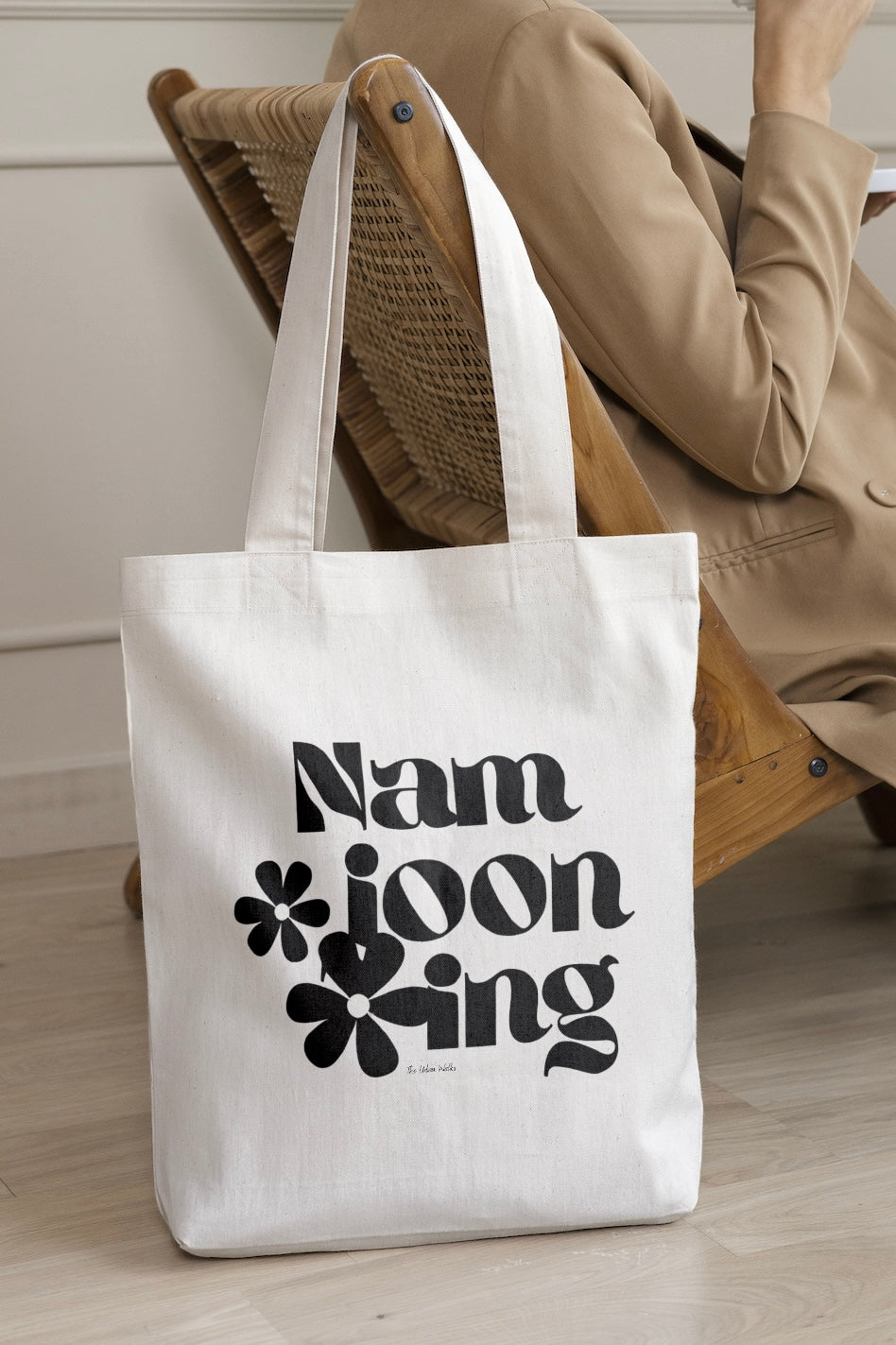 BTS Namjooning Typography White Tote Bag with Zipper