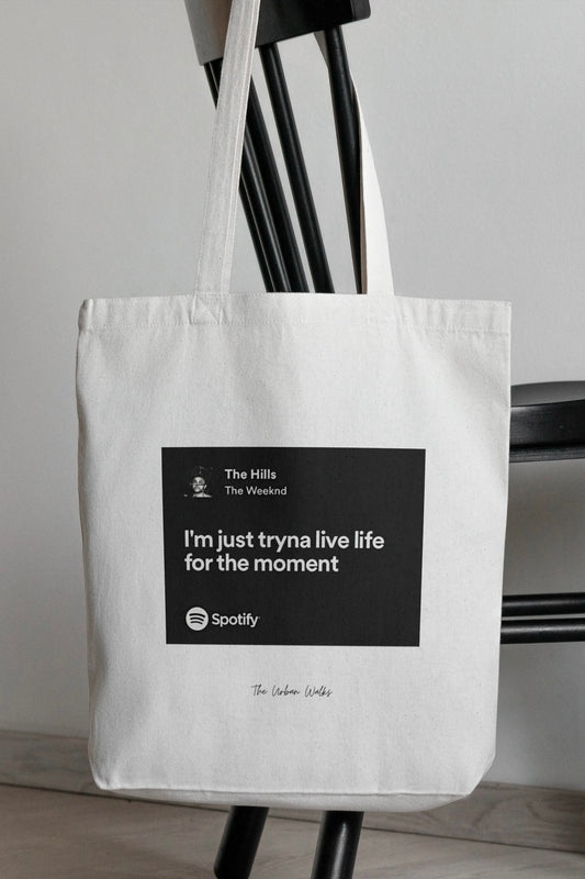 The Weeknd I'm Just Tryna Live Life Spotify White Tote Bag with Zipper