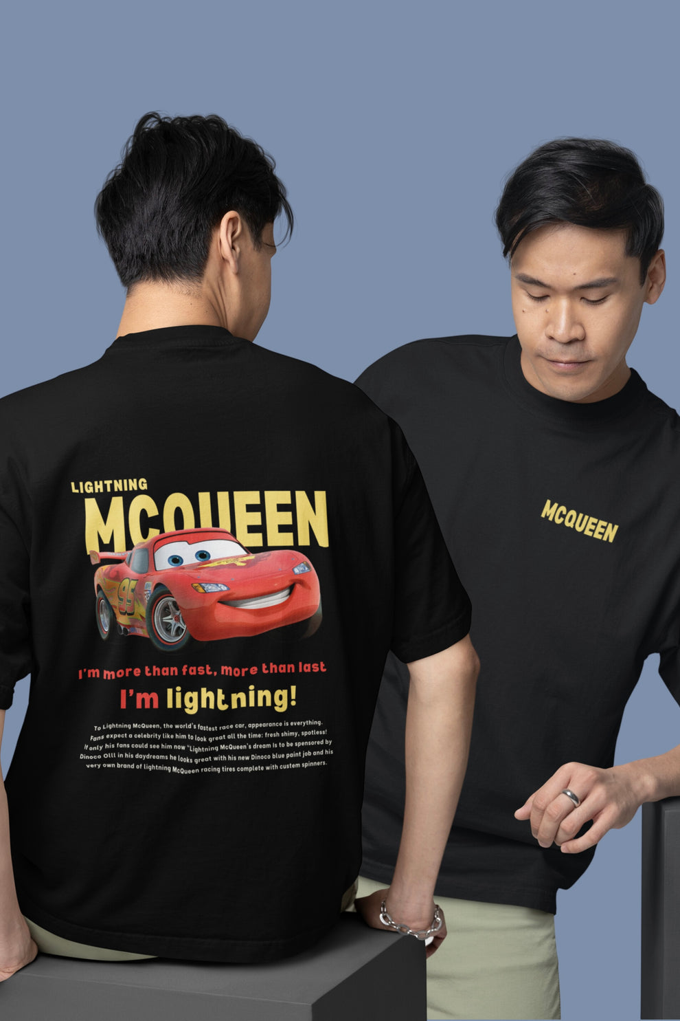 Lightning McQueen CARS Unisex Both Side Printed Black Premium Oversized T-shirt