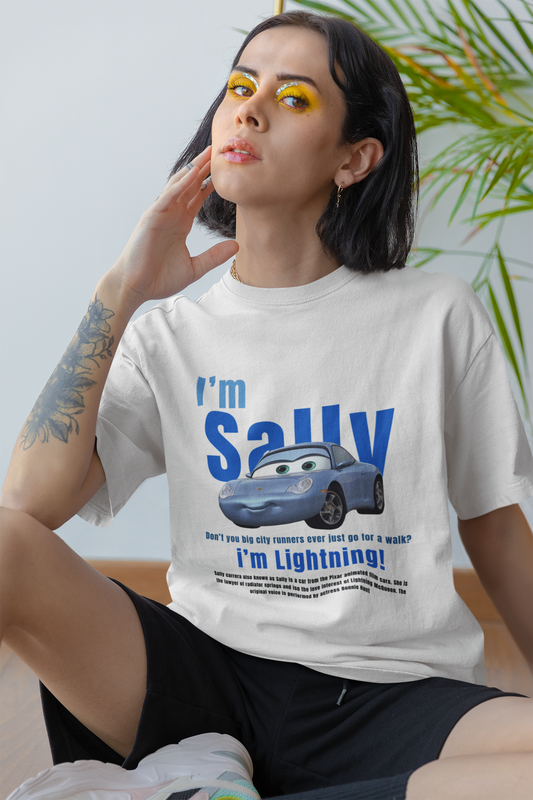 Sally Carrera Lightning CARS Unisex White Premium Oversized T-shirt (Front Side Printed)