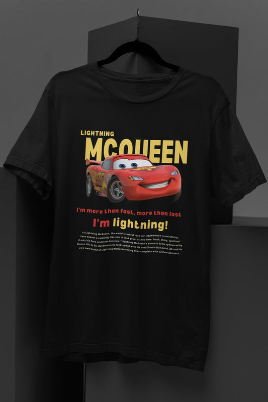 Lightning McQueen CARS Unisex Black Premium Oversized T-shirt (Front Side Printed)