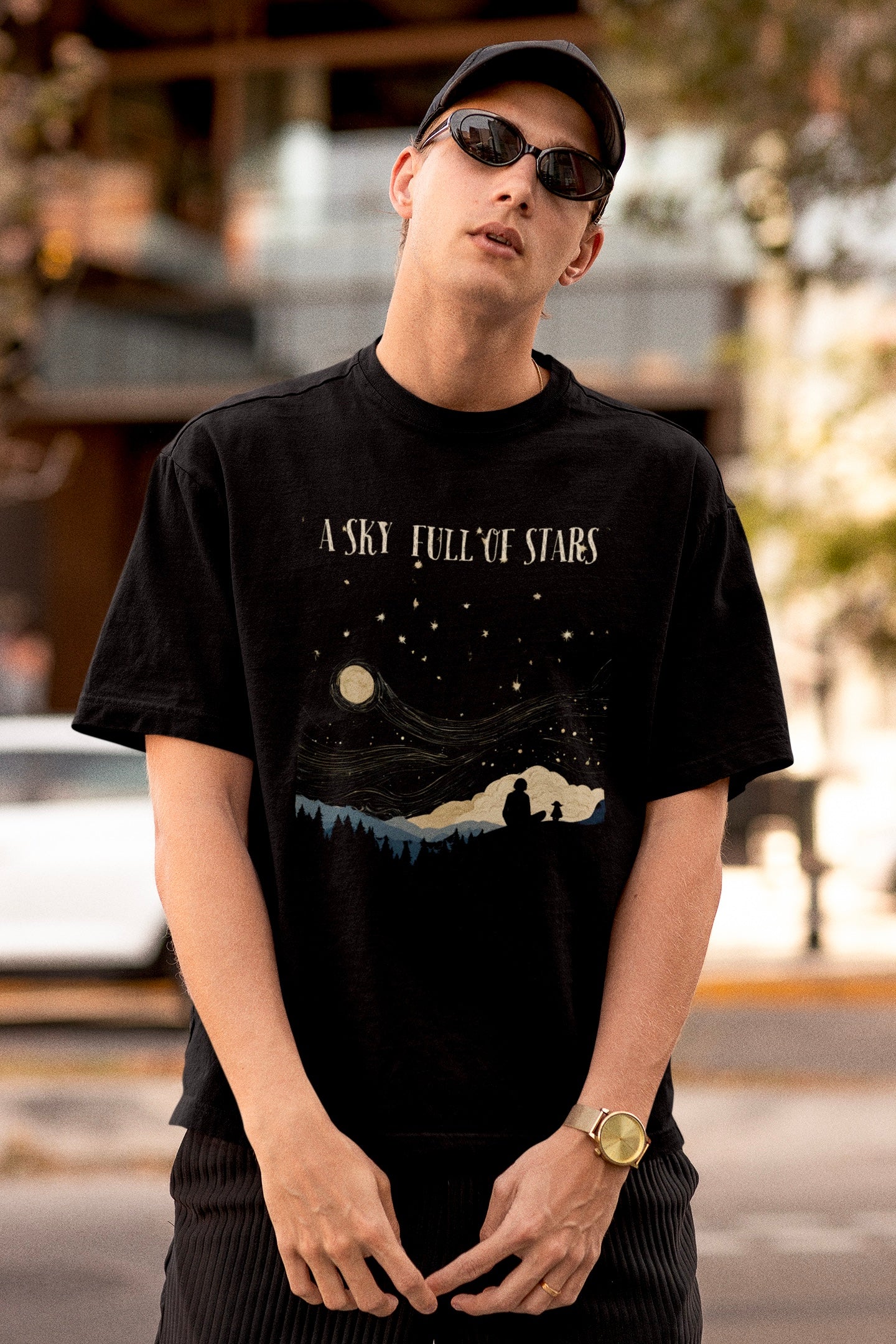 A Sky Full Of Stars Unisex Black Premium Oversized T-shirt (Front Side Printed)