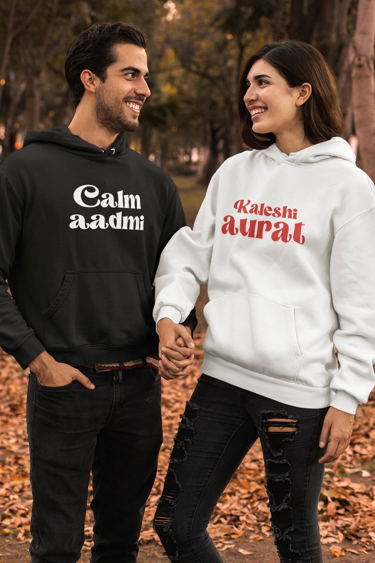 Pack of 2: Kaleshi Aurat And Calm Aadmi Matching Hoodies (Front Side Printed)