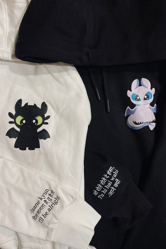 How To Train Your Dragons Night and Light Dragons Printed Matching Hoodies with Printed Sleeves