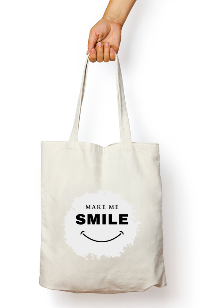 Black/White Tote Bag with Zipper ( Make me smile )