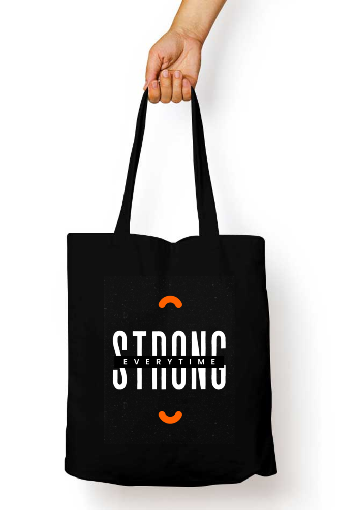 Black Tote Bag with Zipper ( Strong Everytime )