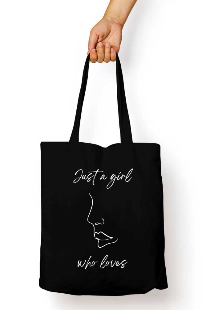 Aesthetic Black Tote Bag with Zipper ( Just a girl who loves )